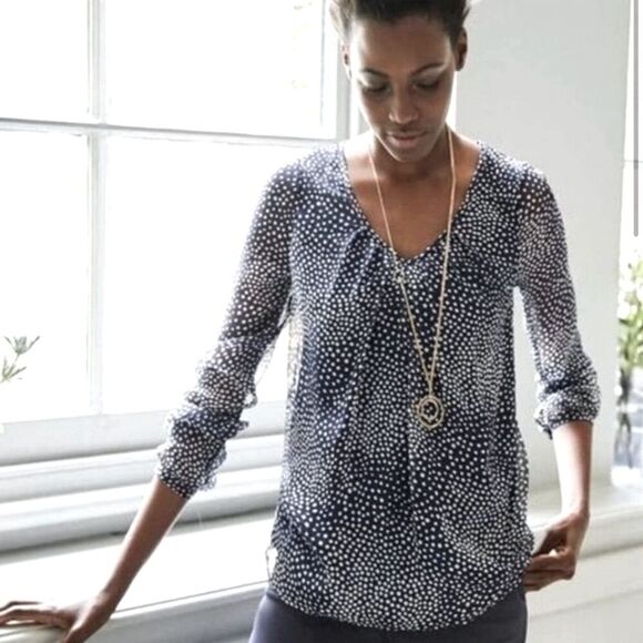 BODEN Aubrey Sheer Layered Polka Dot Blouse Women’s 12 V-Neck Chiffon Top Office - Picture 1 of 12